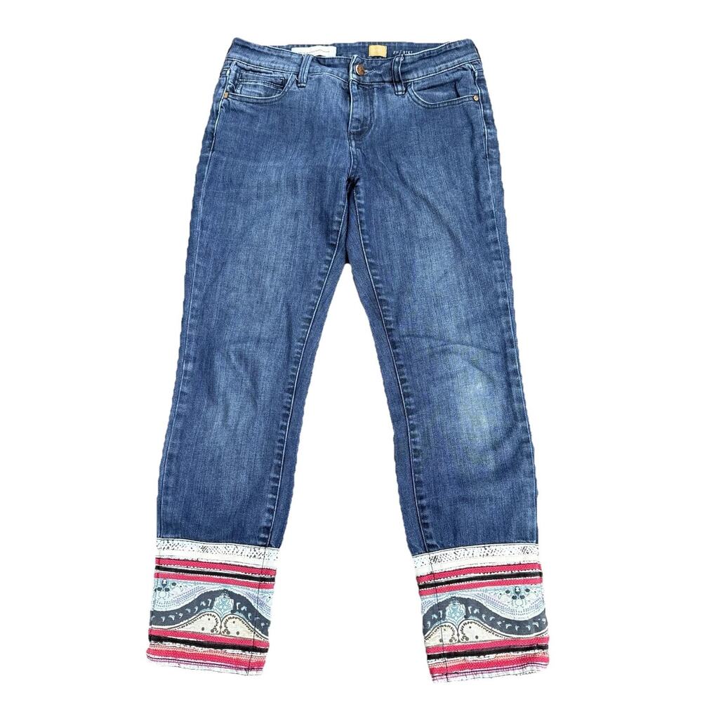 Pilcro And The Letterpress Women’s Cropped Jeans Colorful Cuff Size 27 Stet Boho